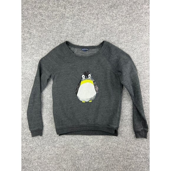 American Eagle Sweatshirt Women's XS Gray Penguin Sequin Pullover Crew Neck - Picture 1 of 6